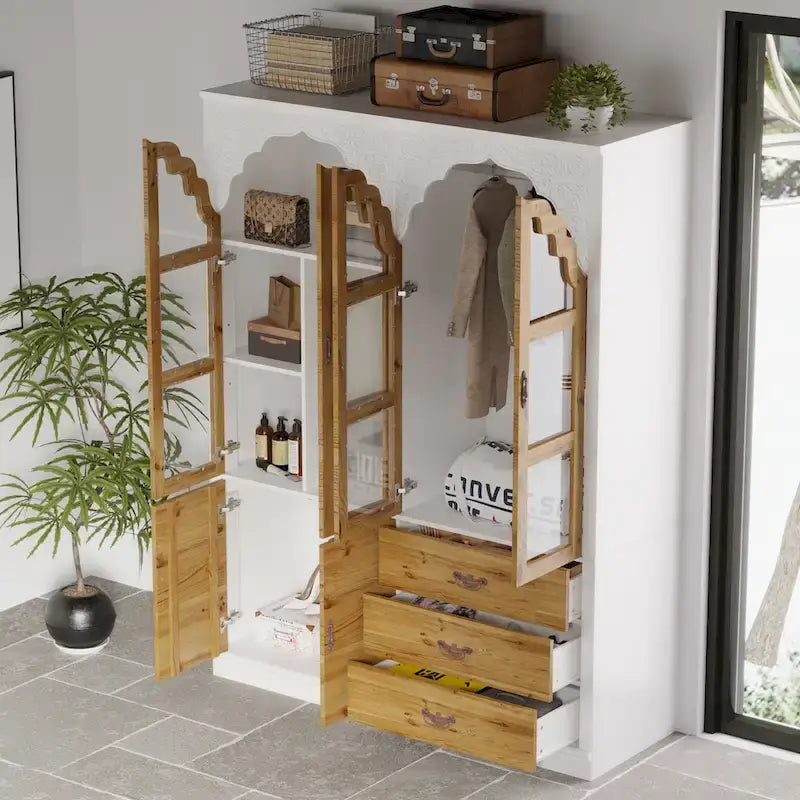 Armoire-penderie rustique extensible avec porte vitrée