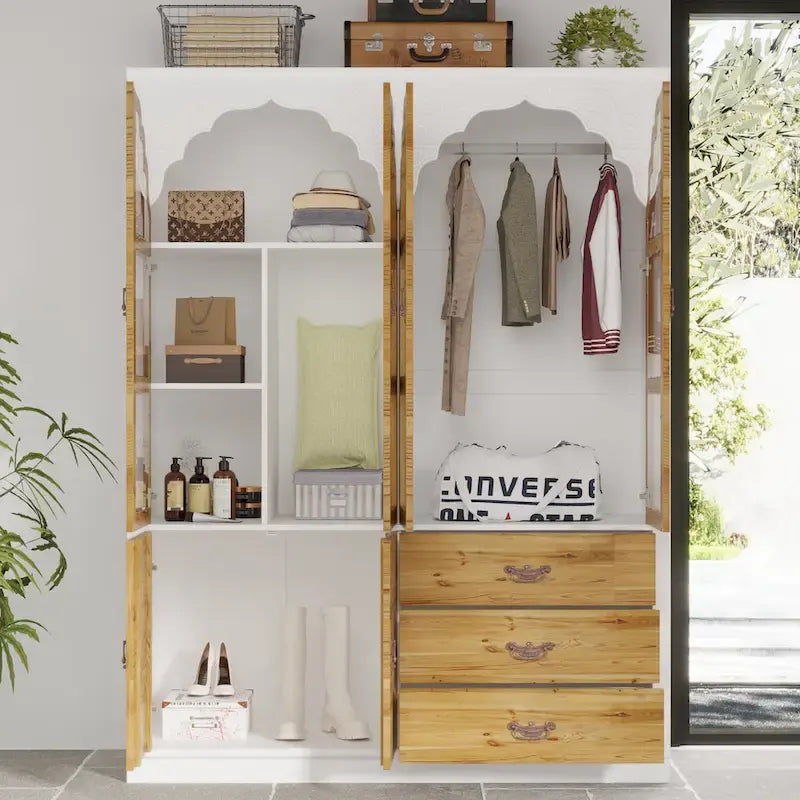 Armoire-penderie rustique extensible avec porte vitrée