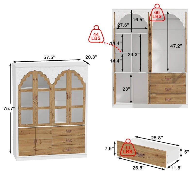 Armoire-penderie rustique extensible avec porte vitrée