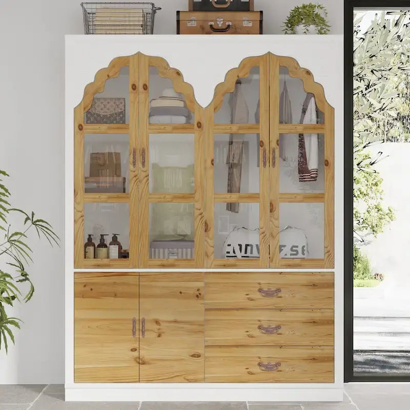 Armoire-penderie rustique extensible avec porte vitrée