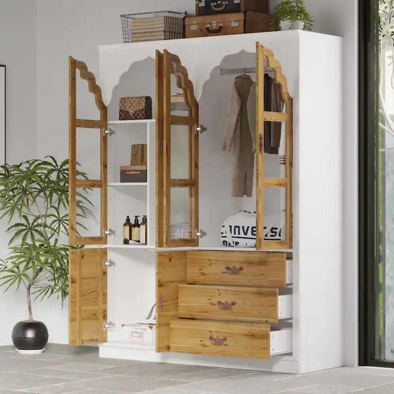 Armoire-penderie rustique extensible avec porte vitrée