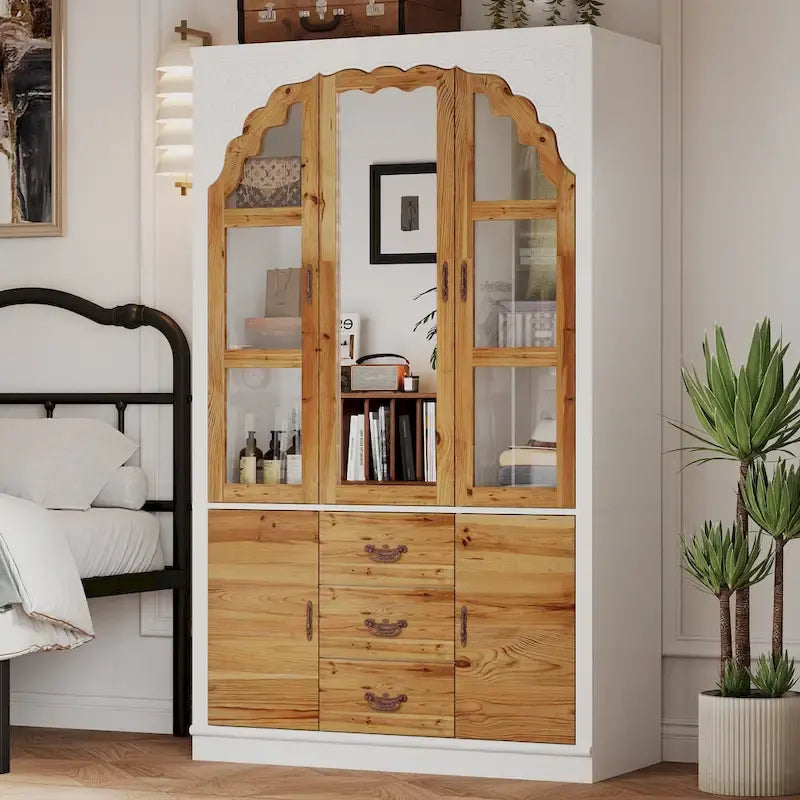 Armoire-penderie rustique extensible avec porte vitrée