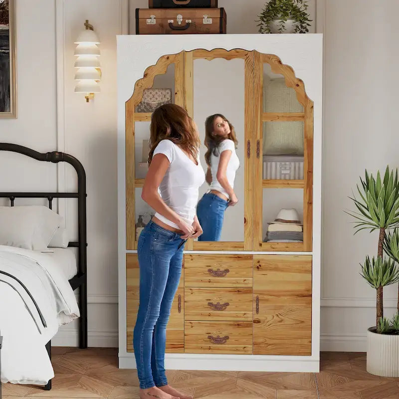 Armoire-penderie rustique extensible avec porte vitrée