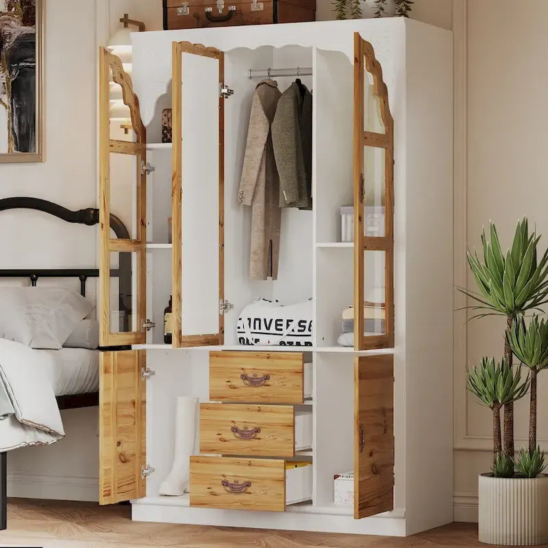 Armoire-penderie rustique extensible avec porte vitrée