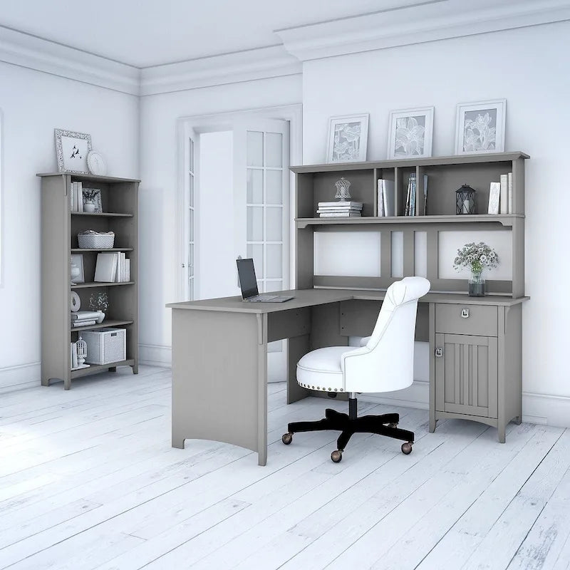 Bureau en L de 60 pouces avec huche et bibliothèque