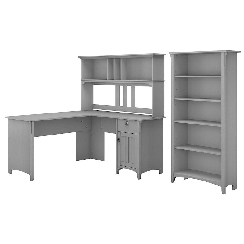 Bureau en L de 60 pouces avec huche et bibliothèque