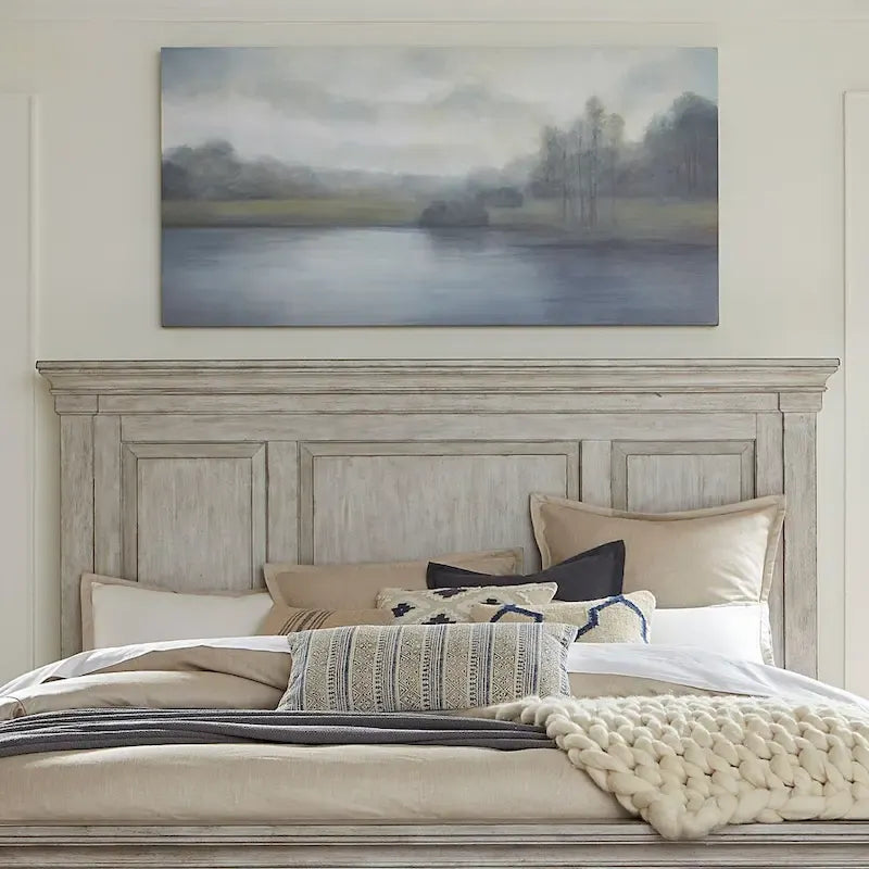 Tête de lit King (180 cm) blanc antique et tabac