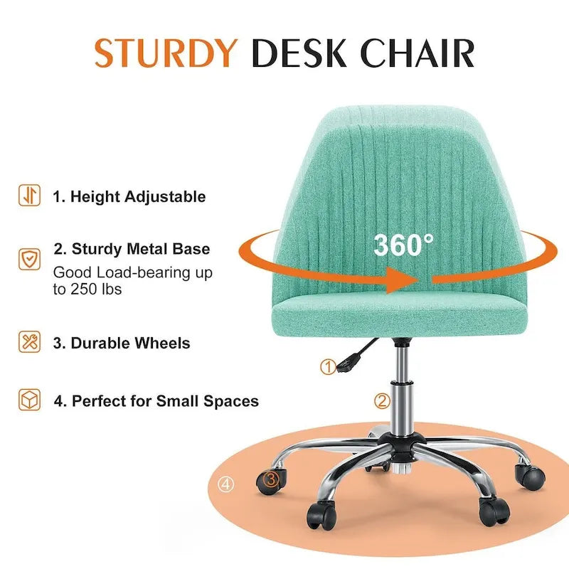 Chaise de bureau pivotante en tissu réglable avec roulettes