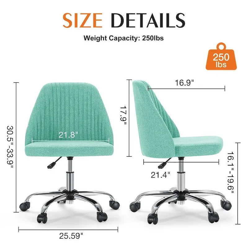 Chaise de bureau pivotante en tissu réglable avec roulettes