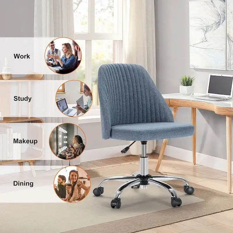 Chaise de bureau pivotante en tissu réglable avec roulettes