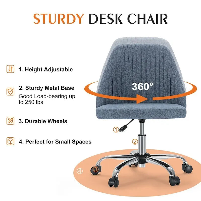 Chaise de bureau pivotante en tissu réglable avec roulettes