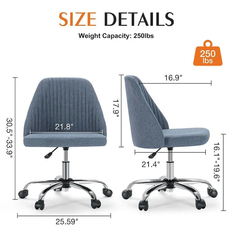 Chaise de bureau pivotante en tissu réglable avec roulettes