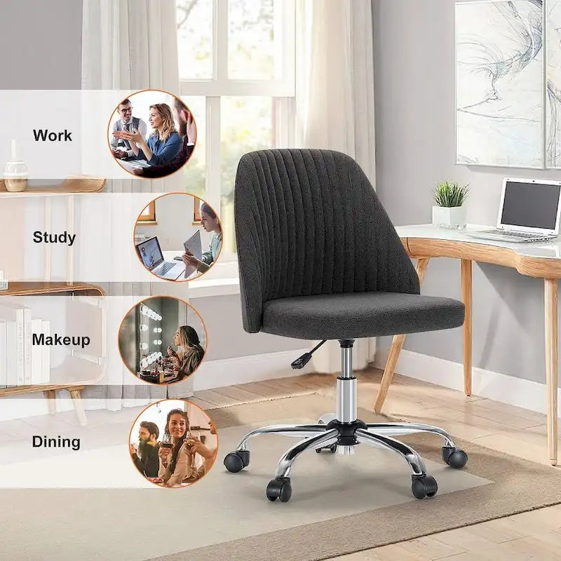 Chaise de bureau pivotante en tissu réglable avec roulettes