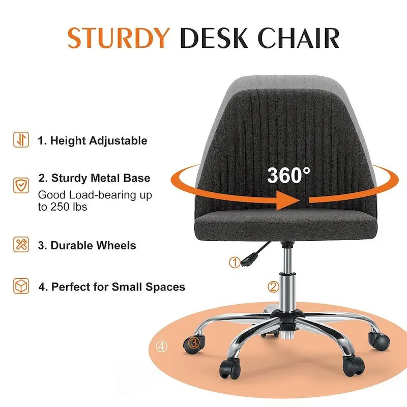 Chaise de bureau pivotante en tissu réglable avec roulettes