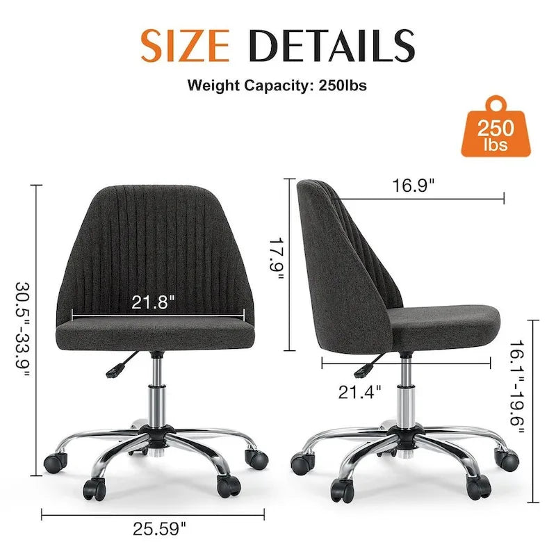 Chaise de bureau pivotante en tissu réglable avec roulettes