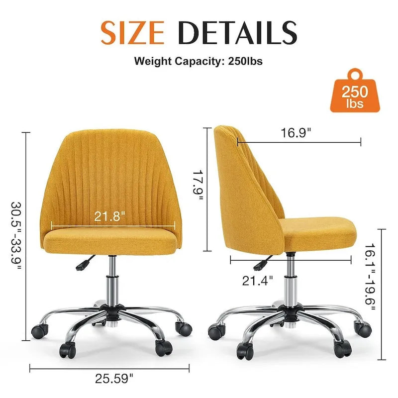 Chaise de bureau pivotante en tissu réglable avec roulettes