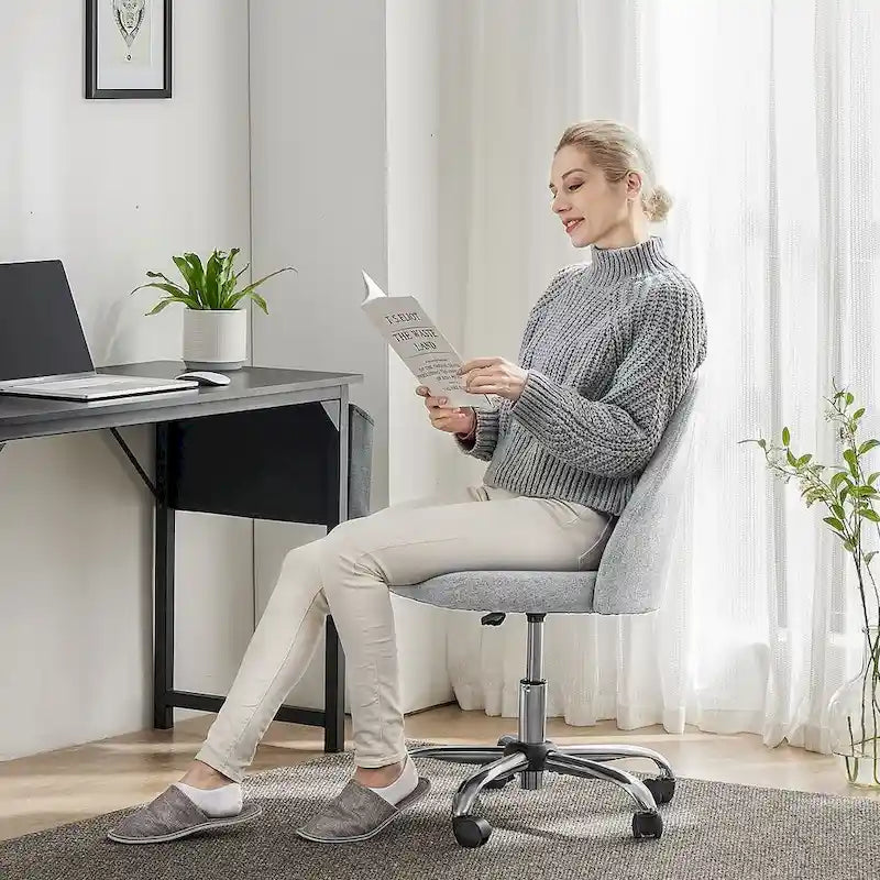 Chaise de bureau pivotante en tissu réglable avec roulettes