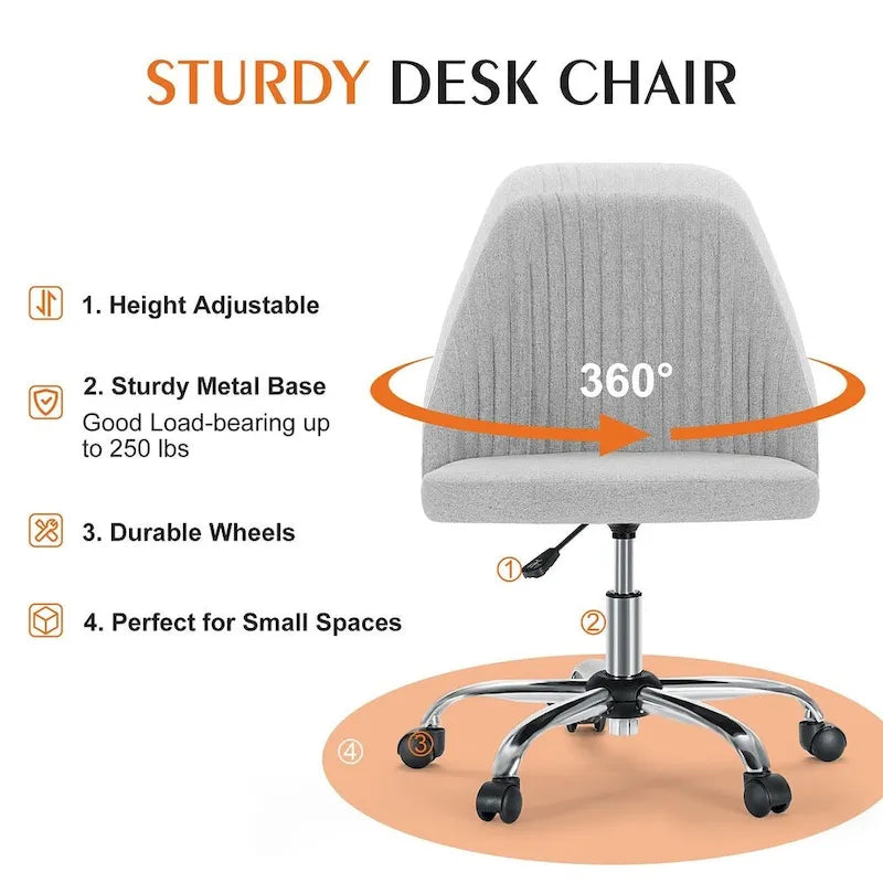 Chaise de bureau pivotante en tissu réglable avec roulettes