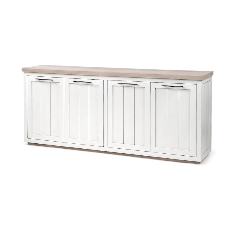 Vaisselier en bois massif clair et blanc avec 4 portes