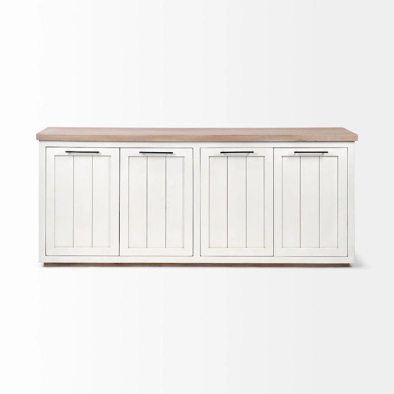 Vaisselier en bois massif clair et blanc avec 4 portes