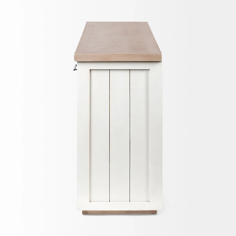 Vaisselier en bois massif clair et blanc avec 4 portes