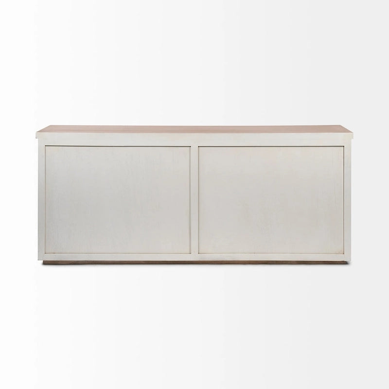 Vaisselier en bois massif clair et blanc avec 4 portes