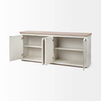 Vaisselier en bois massif clair et blanc avec 4 portes