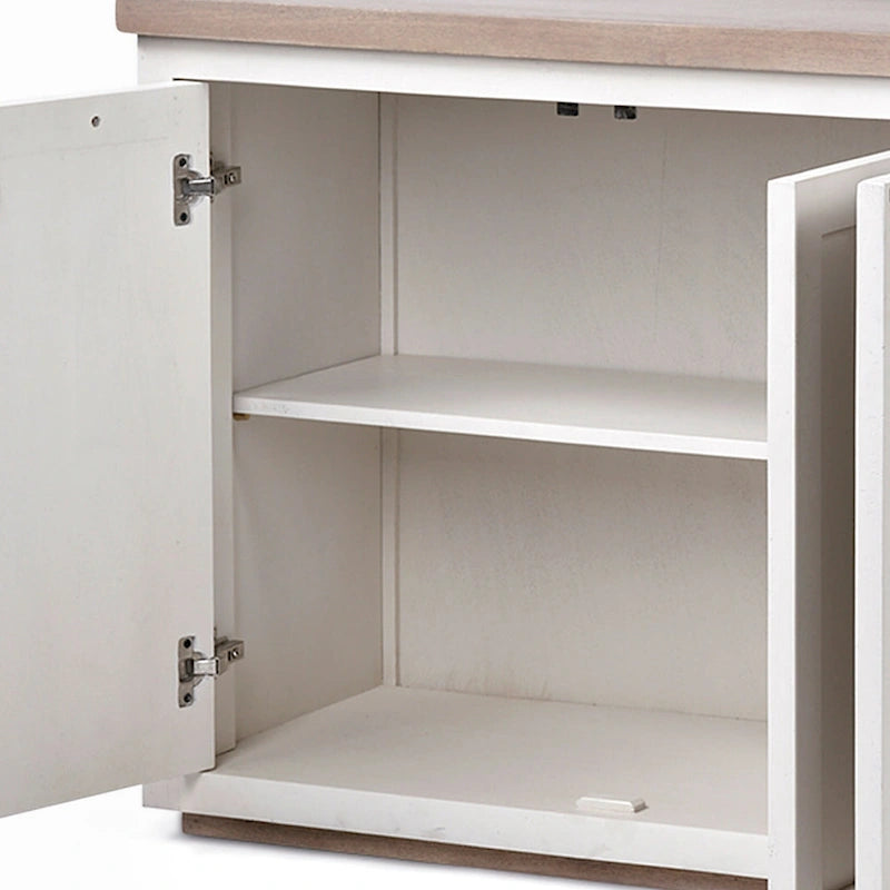 Vaisselier en bois massif clair et blanc avec 4 portes