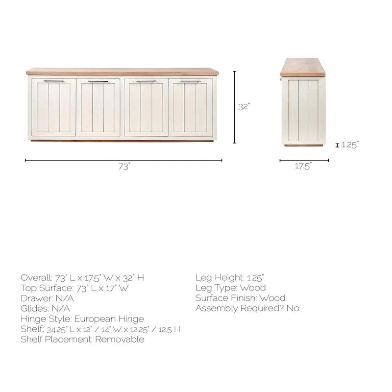 Vaisselier en bois massif clair et blanc avec 4 portes