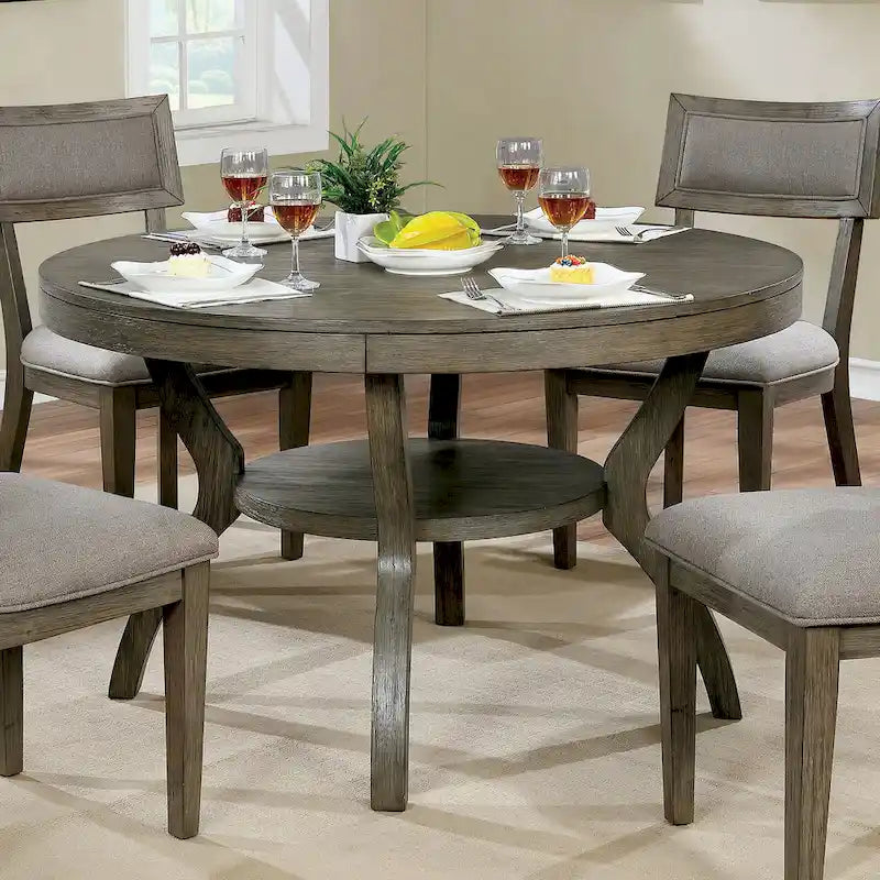 Table à manger ronde rustique en bois gris de 48 pouces