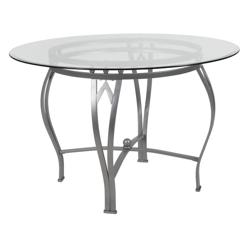 Table à manger ronde en verre de 45 pouces avec cadre en métal incurvé