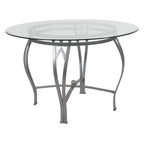 Table à manger ronde en verre de 45 pouces avec cadre en métal incurvé