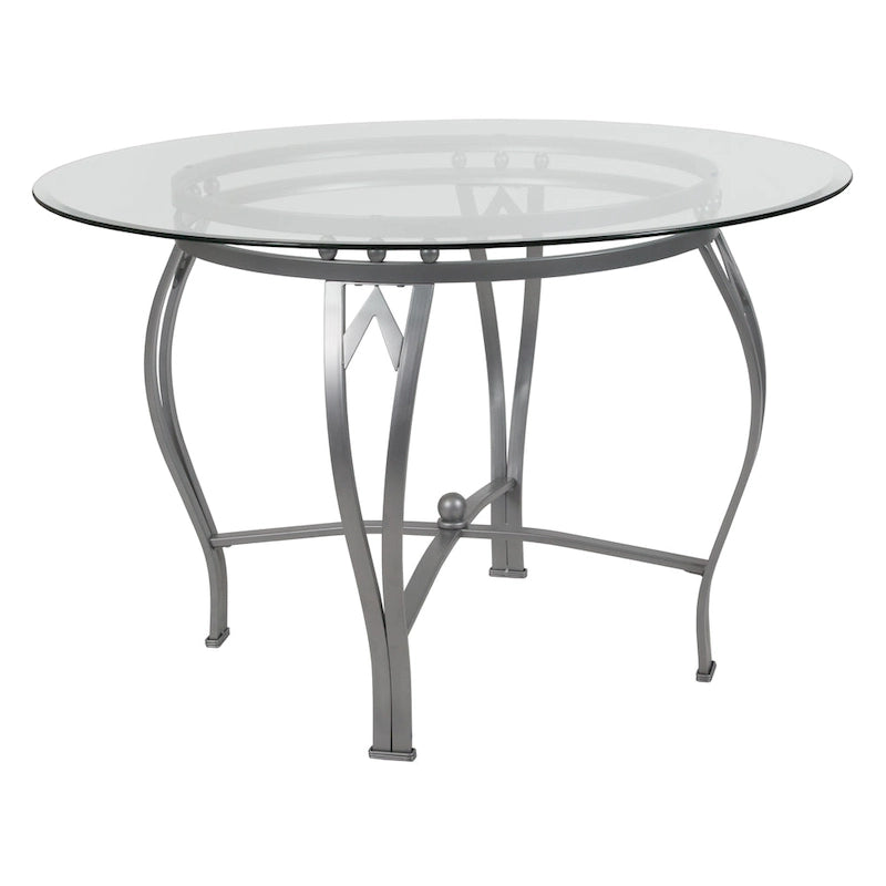 Table à manger ronde en verre de 45 pouces avec cadre en métal incurvé