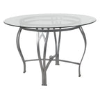 Table à manger ronde en verre de 45 pouces avec cadre en métal incurvé