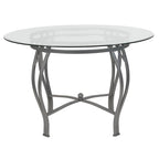 Table à manger ronde en verre de 45 pouces avec cadre en métal incurvé
