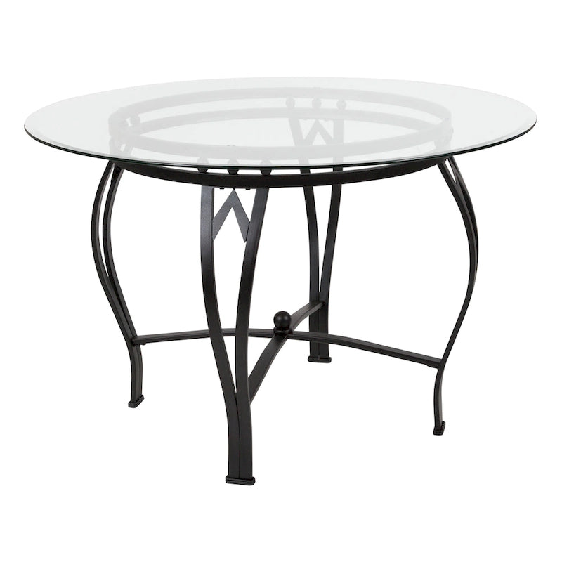 Table à manger ronde en verre de 45 pouces avec cadre en métal incurvé