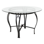 Table à manger ronde en verre de 45 pouces avec cadre en métal incurvé