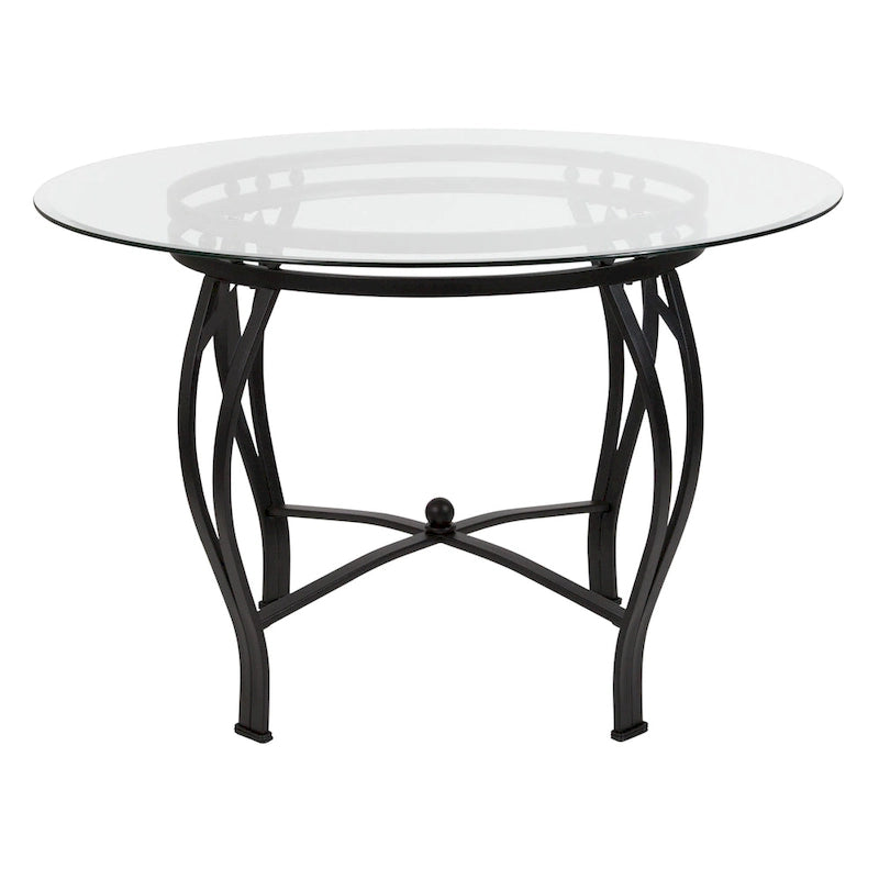 Table à manger ronde en verre de 45 pouces avec cadre en métal incurvé