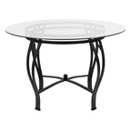 Table à manger ronde en verre de 45 pouces avec cadre en métal incurvé