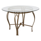 Table à manger ronde en verre de 45 pouces avec cadre en métal incurvé