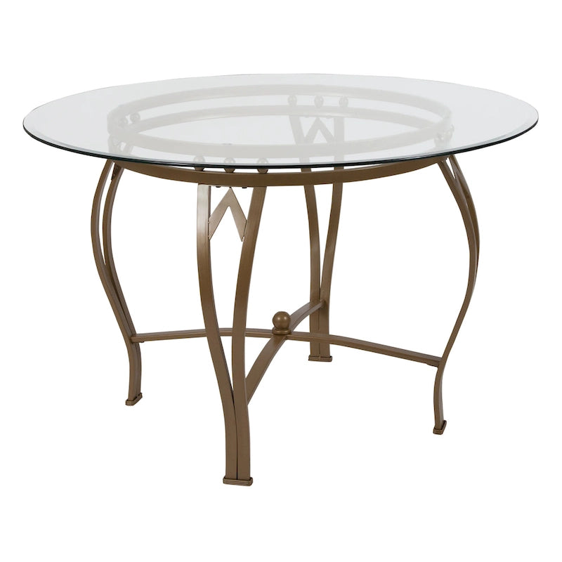 Table à manger ronde en verre de 45 pouces avec cadre en métal incurvé