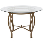 Table à manger ronde en verre de 45 pouces avec cadre en métal incurvé