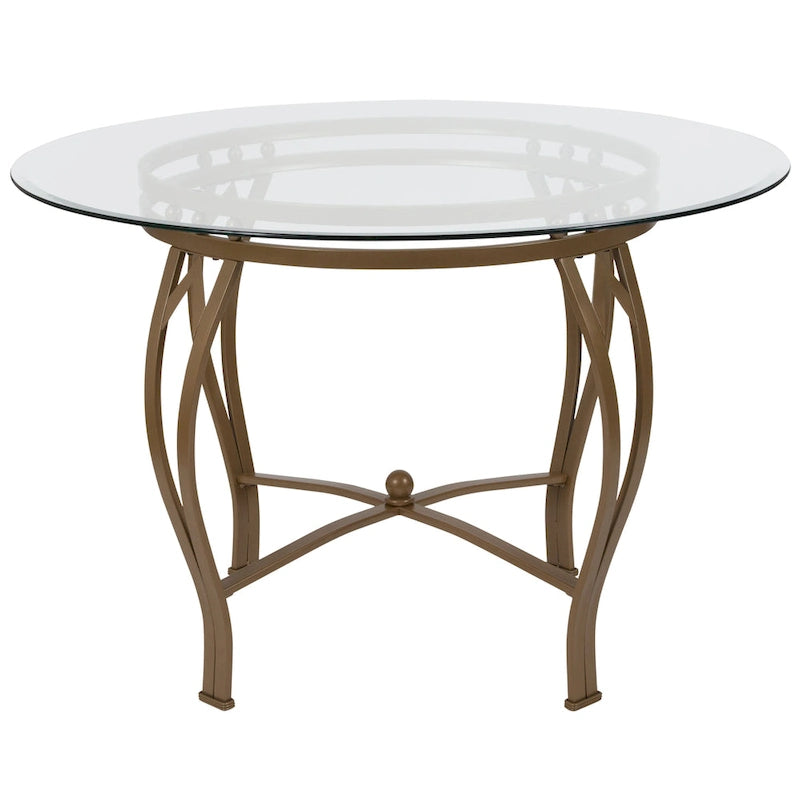 Table à manger ronde en verre de 45 pouces avec cadre en métal incurvé
