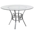 Table de salle à manger ronde en verre de 48 pouces avec base en métal en forme de croissant