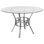 Table de salle à manger ronde en verre de 48 pouces avec base en métal en forme de croissant