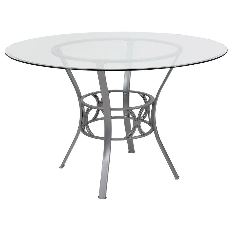 Table de salle à manger ronde en verre de 48 pouces avec base en métal en forme de croissant