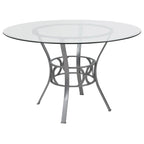 Table de salle à manger ronde en verre de 48 pouces avec base en métal en forme de croissant
