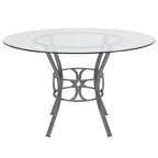 Table de salle à manger ronde en verre de 48 pouces avec base en métal en forme de croissant