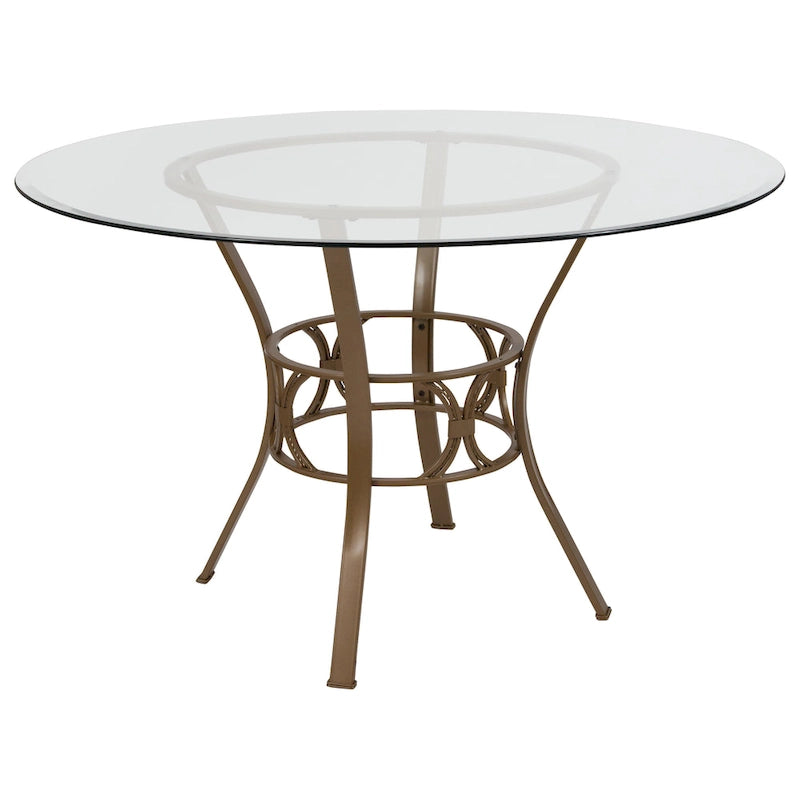 Table de salle à manger ronde en verre de 48 pouces avec base en métal en forme de croissant