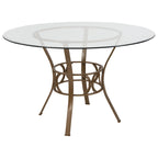 Table de salle à manger ronde en verre de 48 pouces avec base en métal en forme de croissant